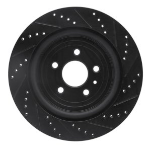 Ford Police Interceptor Sedan Brake Rotor (1) - Rear Left - R1 Concepts - Drilled & Slotted - Black - `13-`19